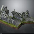 Ancient Stone Ruins With Gothic Arched Windows Moss Covered Walls On Grass Stone Slab Ground