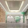 Chinese Style Cultural Center Interior Hall With Wooden Ceiling And Calligraphy Decorations