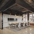 Modern Conference Room Interior With Glass Partitions Long Table Ergonomic Chairs And Hanging Lights