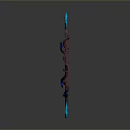 Detailed Fantasy 3D Model With Curved Red Body And Blue Glowing Decorative Nodes