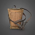 Handwoven Rattan Storage Basket with Dark Straps for Vintage Home Organization
