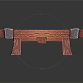 Rustic Red Wooden Bench With Solid Wood Planks And Metal Corner Brackets 3d model