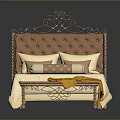 Elegant Beige Upholstered Bed With Decorative Headboard Pink Pillows Side Bench And Yellow Blanket