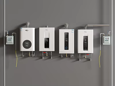 Multiple Wall Mounted Water Heaters With Digital Displays For Home Installation 3d model