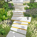Garden Landscape With Stone Stepping Path Lush Greenery And Colorful Flower Beds