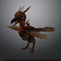 3D Bird Model With Red Bow Tie Brown Feathers Spread Wings Big Eyes And Crest