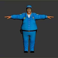 Cartoon Style Police Officer Game Character in Blue Uniform with Arms Outstretched Pose