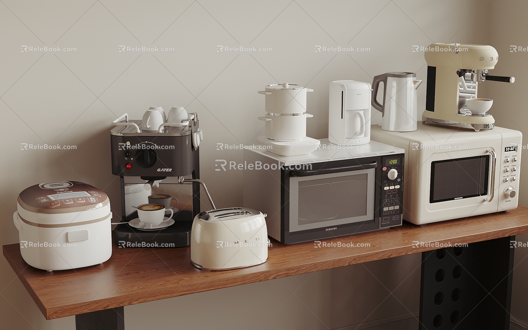 Kitchen appliances Microwave oven Oven kettle Rice cooker Coffee maker 3d model