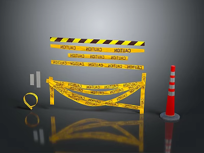 Yellow Warning Tape With Traffic Cone For Safety Equipment Use 3d model