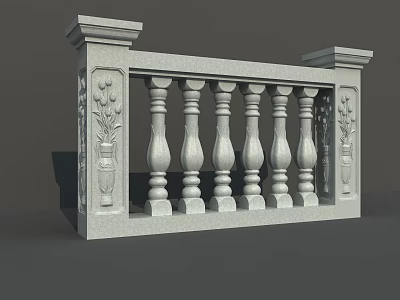 Decorative Stone Balustrade With Carved Tulip Vase Patterns And Ornate Balusters 3d model