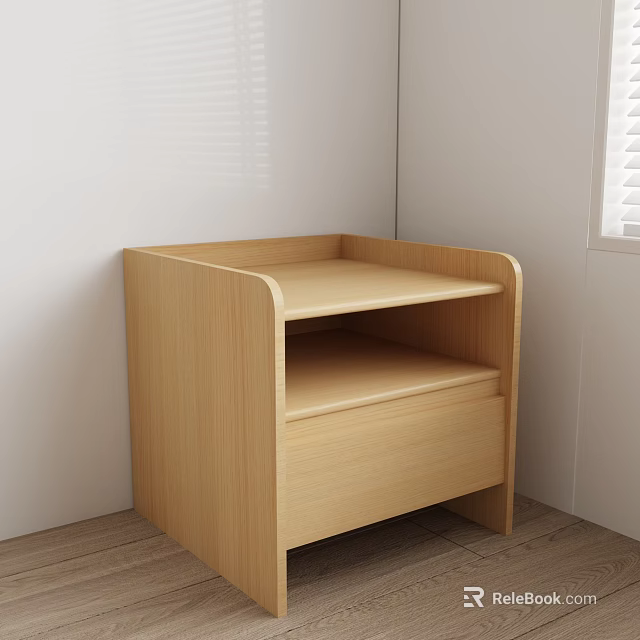 Minimalist Light Wood Bedside Table With Drawer And Open Shelf Design 3d model
