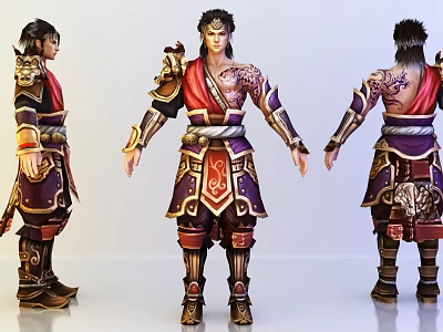 Game Movie Character With Ancient Armor Tattoos Weapon And Multi Angle View 3d model
