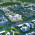 Aerial Planning of Modern City Featuring Buildings Green Spaces and Road Networks