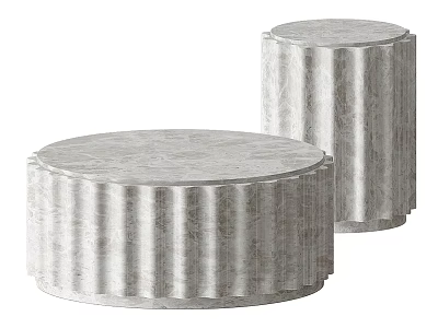 Modern Round Side Tables With Marble Texture And Fluted Base Design 3d model