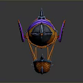 Vibrant Colorful Airship Model With Orange Purple Blue Decorative Elements And Basket Base