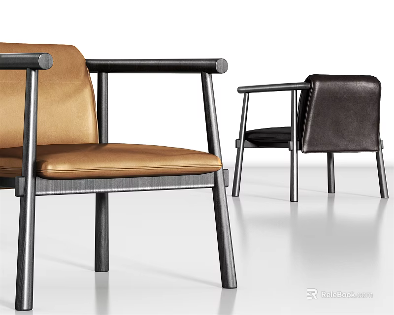 Modern Leisure Chair With Leather Seats Metal Frame Two Different Colors Brown And Black 3d model 