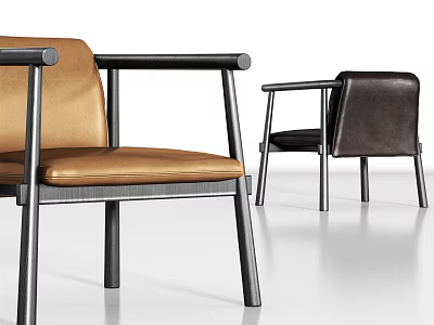 Modern Leisure Chair With Leather Seats Metal Frame Two Different Colors Brown And Black 3d model