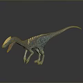 Dinosaur Character With Yellow Head Crest Blue Gray Body And Open Mouth In Dynamic Pose