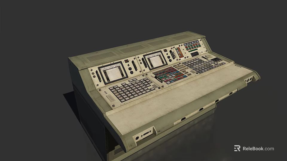 Industrial Control Console With Multiple Screens Buttons And Technical Control Panel Design 3d model 