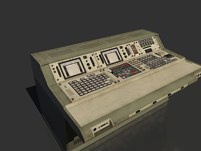 Industrial Control Console With Multiple Screens Buttons And Technical Control Panel Design 3d model