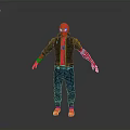 Spider Man Character With Red Mask Brown Jacket Blue Jeans And Red Gloves Shoes