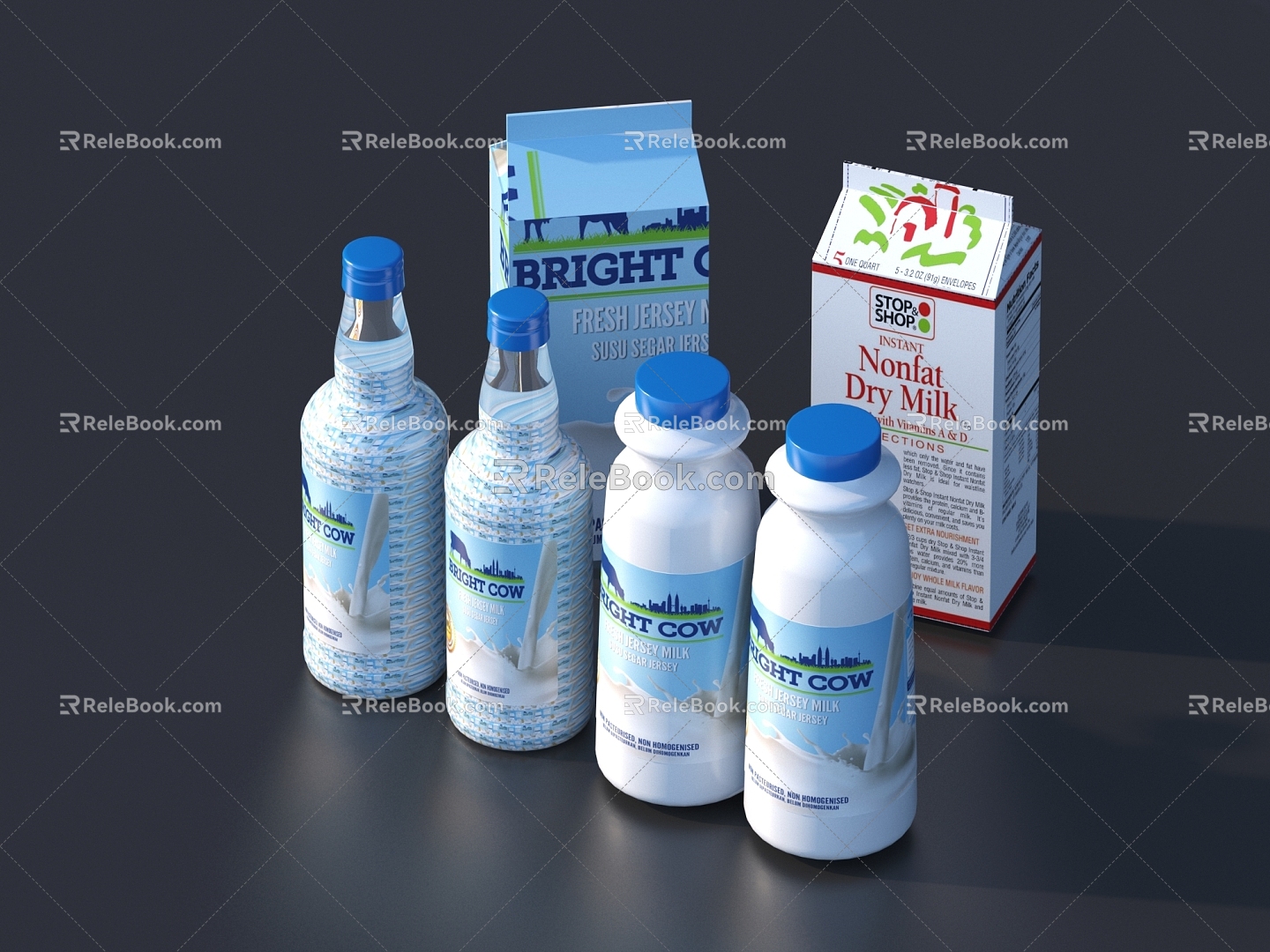 Modern milk milk beverage food packaging box bag combination 3d model