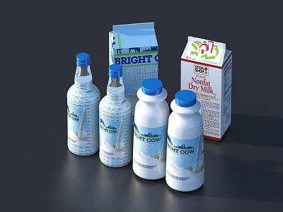 100 Percent Natural Dried Milk And Calcium Plus Milk Drinks In Bottles And Cartons 3d model