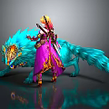 Game Movie Character In Purple Robe With Golden Decorations And Blue Wolf Companion