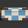 Decorative Vintage Box With Blue White Checkered Pattern Brown Edges Red Handle and Golden Lock