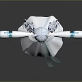 Anime Style Character With Cat Ears Long Blue Hair White Dress And Mechanical Arms