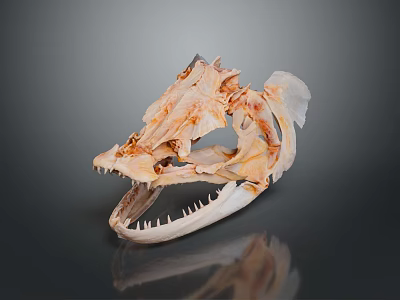 Detailed Aquatic Animal Skull With Sharp Teeth And Anatomical Structure On Reflective Surface 3d model