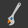 Adjustable Wrench With Orange Jaw Blue Spring White Handle And Reflection On Dark Surface