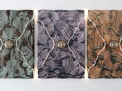 Abstract Wall Decor With Wavy Patterns Metallic Accents And Illuminated Panels 3d model