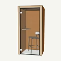 Brown Soundproof Booth Interior With Glass Door Small Desk And Stool