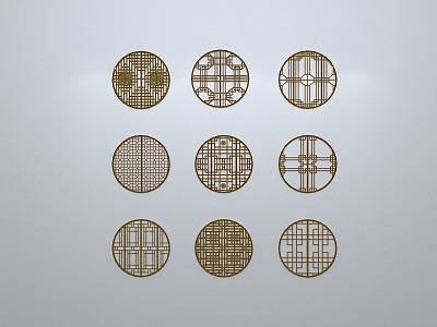 Chinese-style window grilles silhouette pane window sill border openwork window 3d model