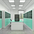 Modern Laboratory Interior With Green Cabinets White Countertop Workbench Chair and Windows