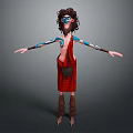 Game Movie Character Featuring Curly Hair Blue Facial Patterns Red Plaid Skirt Brown Fringed Boots
