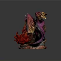 Purple Red Dragon Statue With Yellow Accents And Flame Details On Rock Base