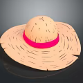Light Brown Straw Hat With Wide Brim Pink Band And Striped Texture