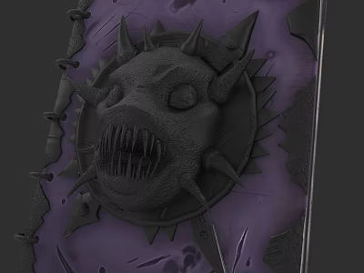 Fantasy Book Cover Design With Monster Head Spikes And Purple Leather Texture 3d model