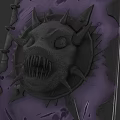 Fantasy Book Cover Design With Monster Head Spikes And Purple Leather Texture