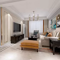 Modern Living and Dining Room Interior With TV Wooden Coffee Table Armchair And Chandelier