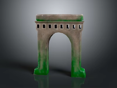 Decorative Arch Architectural Component With Green Base Gray Top And Small Square Openings 3d model