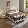 Modern Double Bed With White Headboard Gray Mattress Nightstands Floor Lamp And Tree View