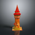 Ornamental Tower Shaped Furniture With Red Spire Yellow Body And Green Base
