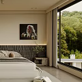 Modern Bedroom Interior Design With Natural Light Greenery View Textured Headboard And Light Linen