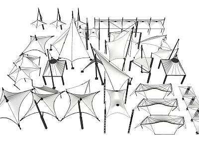 Tensile Membrane Structure Modern Design Featuring Architectural Support Frameworks and Construction Elements 3d model