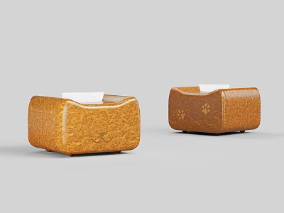 Cute Brown Tissue Boxes For Daily Life With Smile Face And Paw Print Designs 3d model