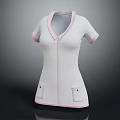 White Short Sleeve Top With Pink Trim V neck And Pockets Waffle Knit Design 3d model