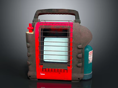 Portable Red And Gray Gas Heater With Green Cylinder Daily Use Appliance 3d model